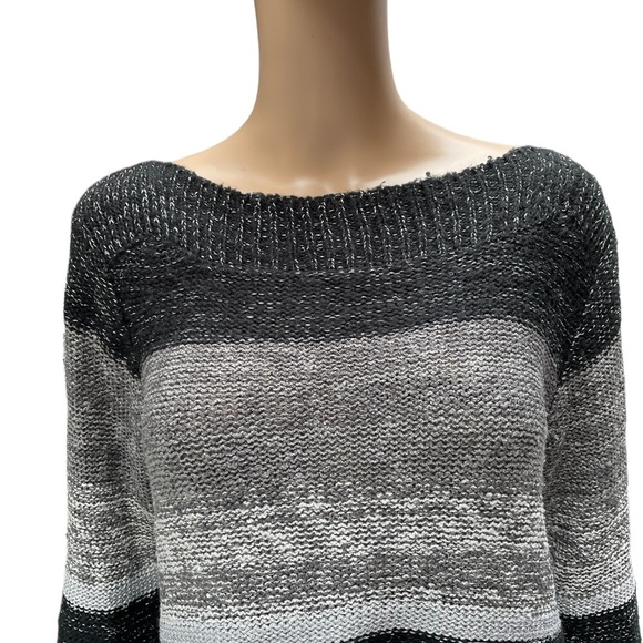 Again black gray shimmer long sleeve long knit sweater size large - Picture 4 of 15